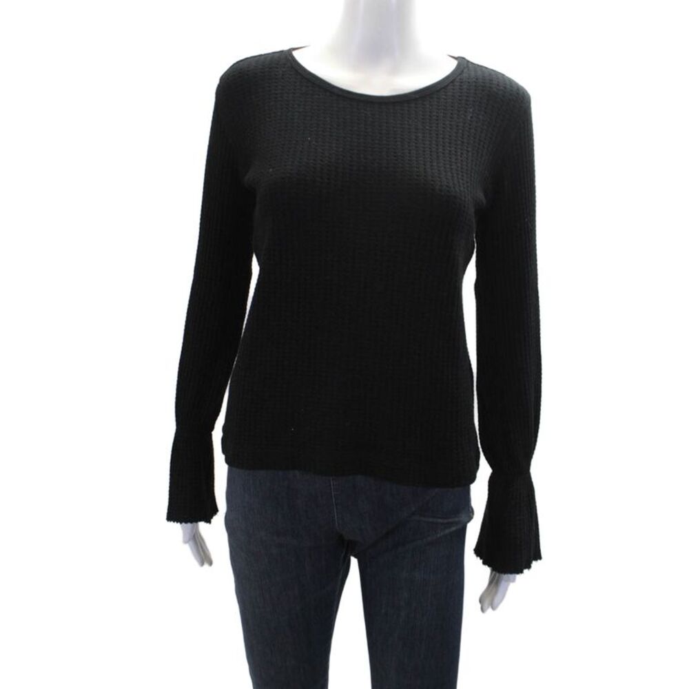 AQC Womens Crew Neck Long Sleeve Flared Cuff Casual Top Black Size 0